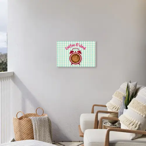 Koffie - Klok - Groen Tuinposter op houten frame 2 cm dik klein -sfeer1