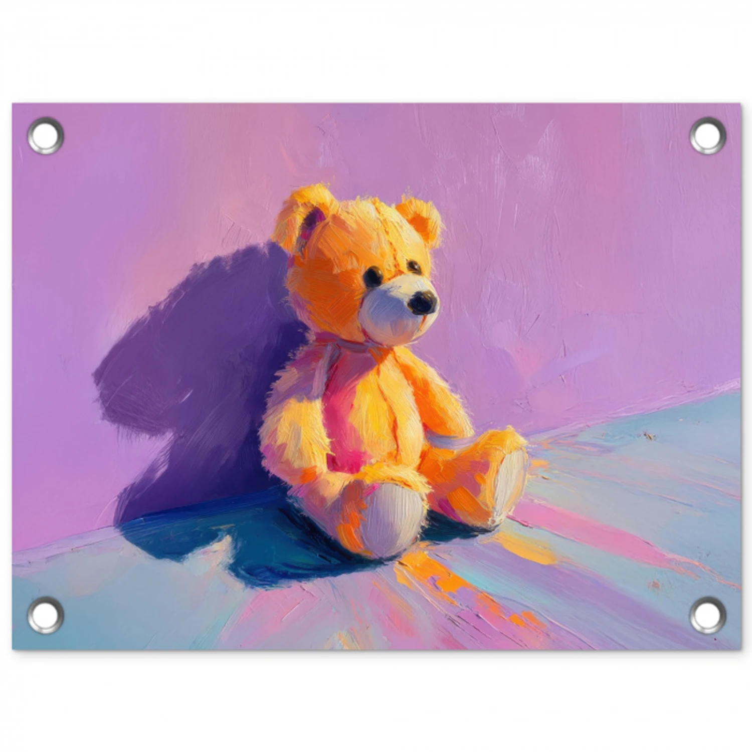 Teddybeer - Schaduw - Penseelstreken - Paars tuinposter los doek klein -3d