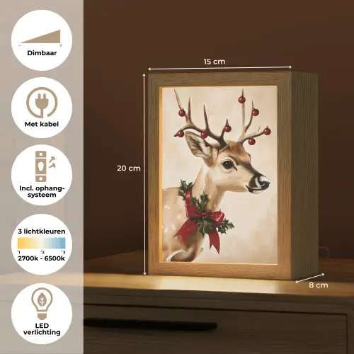 Gewei - Kerst - Rendier - Rood Light Box met kabel (Tafellamp) klein -USP_NL