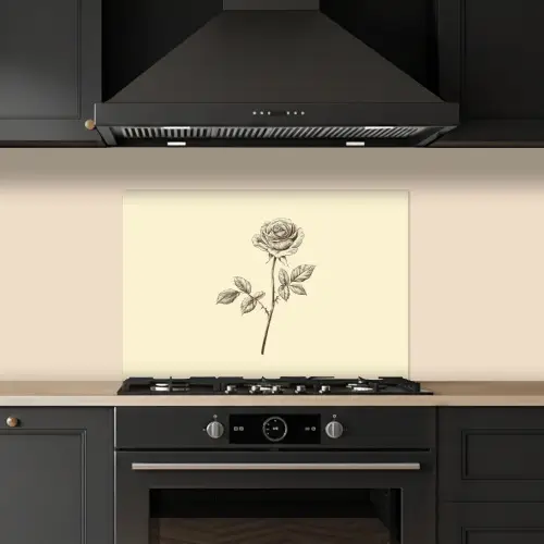 Illustratie - Zwart - Roos keuken achterwand spatscherm klein -sfeer1