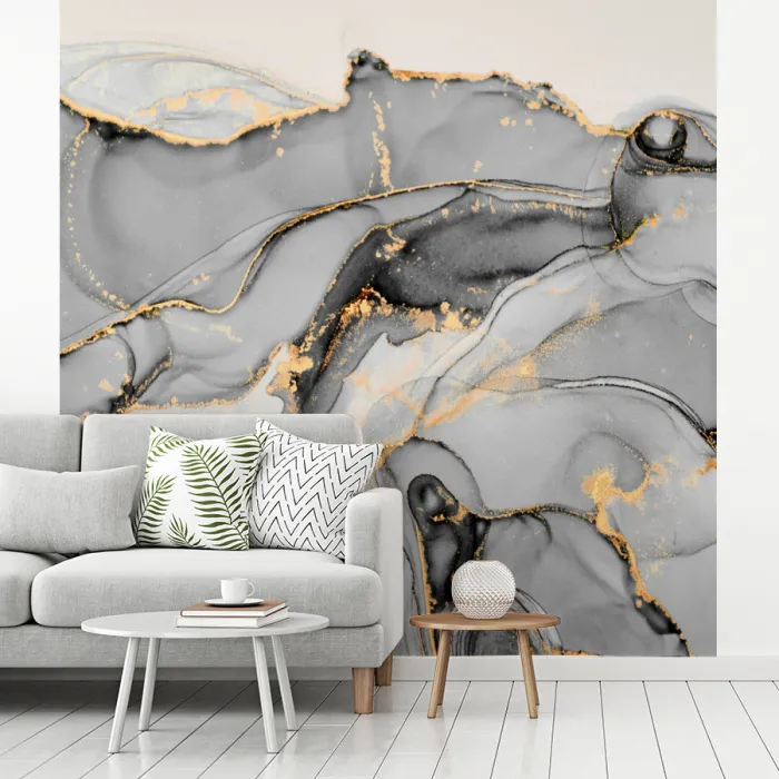 Marmer - Goud - Grijs fotobehang vinyl groot -woonkamer