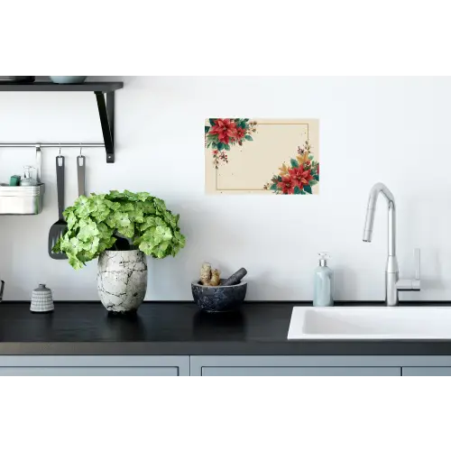 Kerst - Poinsettia - Omlijsting - Kleurrijk Muursticker klein -keuken