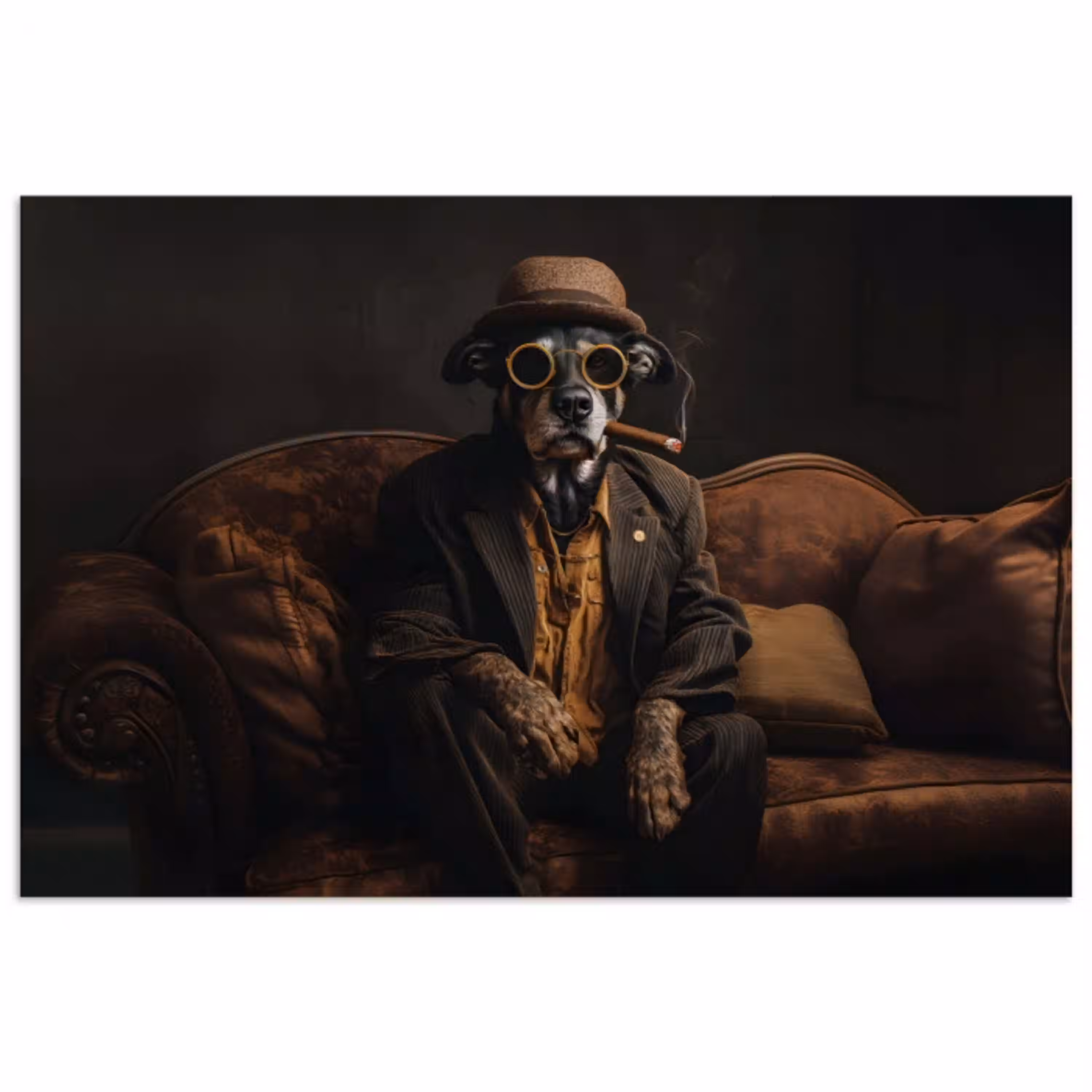 Hond - Sigaar - Hoed - Pak poster papier klein -3d