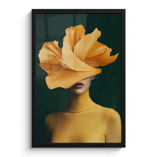 Poster met lijst - Vrouw - Hoed - Geel