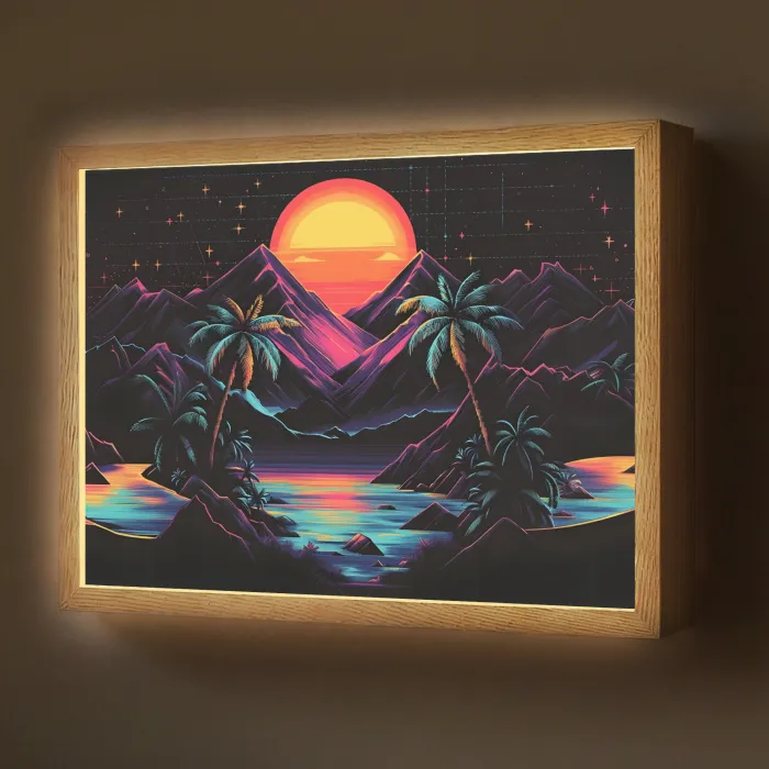 Palmbomen - Neonbergen - Sterrenhemel - Zon Light Box met batterij (Wandlamp) middel -z3d_website