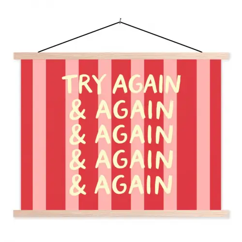 Strepen - Rood - Try again textielposter latten blank klein -3d