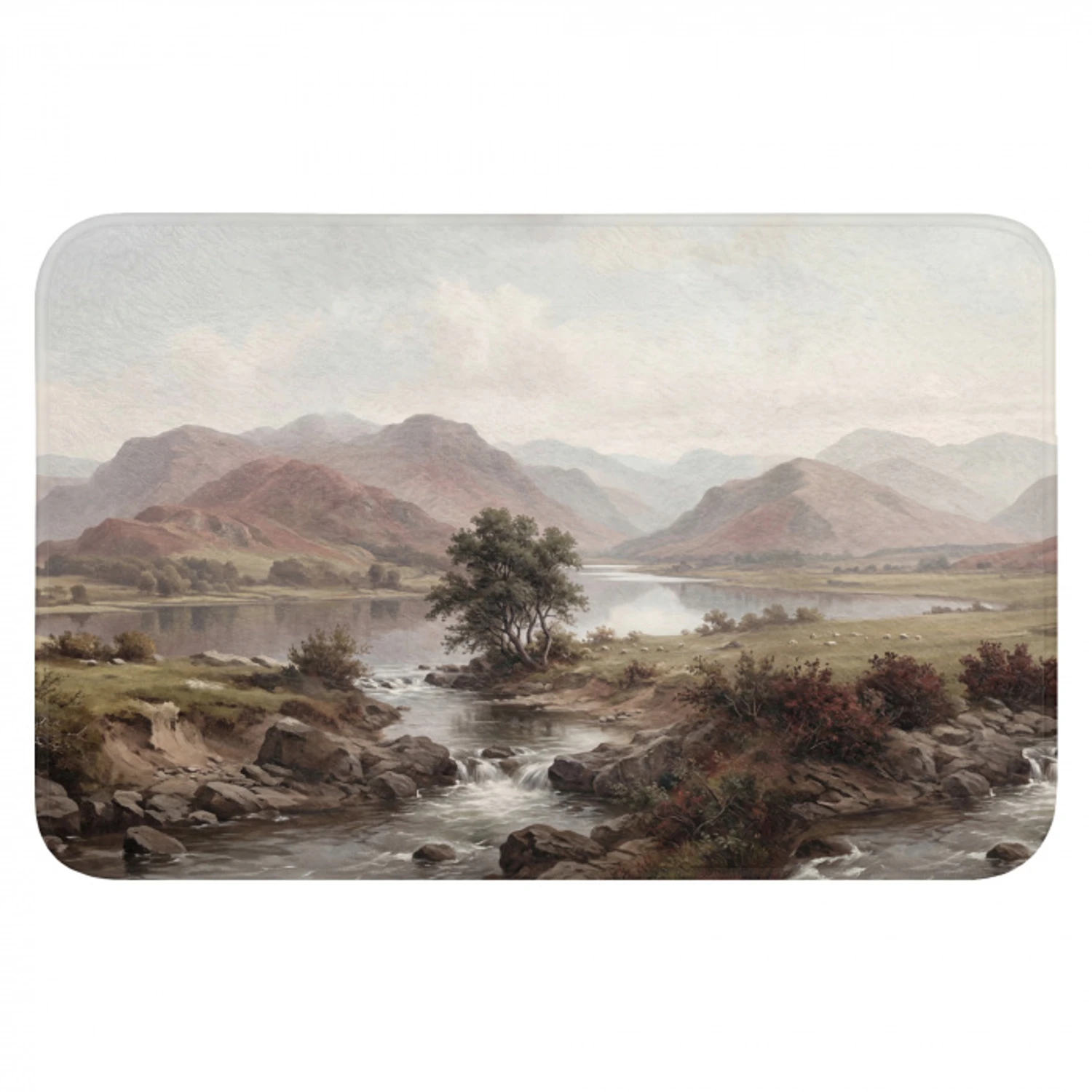 Berglandschap - Meer - Bergen - Vallei - Klassiek Badmat klein -3d