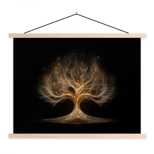 Lichtjes - Boom - Abstract - Zwart textielposter latten blank klein -3d