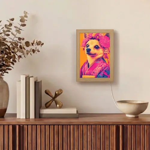 Kimono - Hondje - Bloemenkroon - Oranje Light Box met kabel (Tafellamp) klein -sfeer2