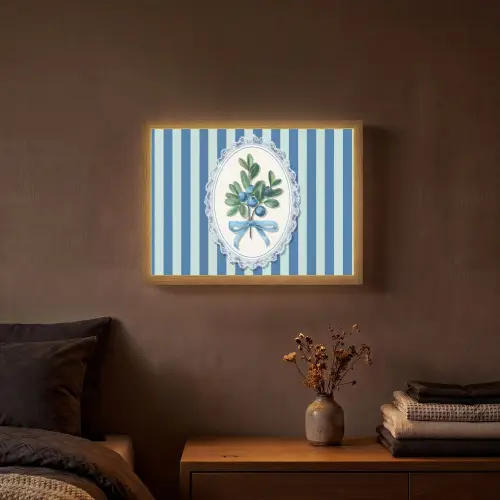 Illustratie - Bessen - Blauw - Strepen Light Box met batterij (Wandlamp) middel -sfeer4