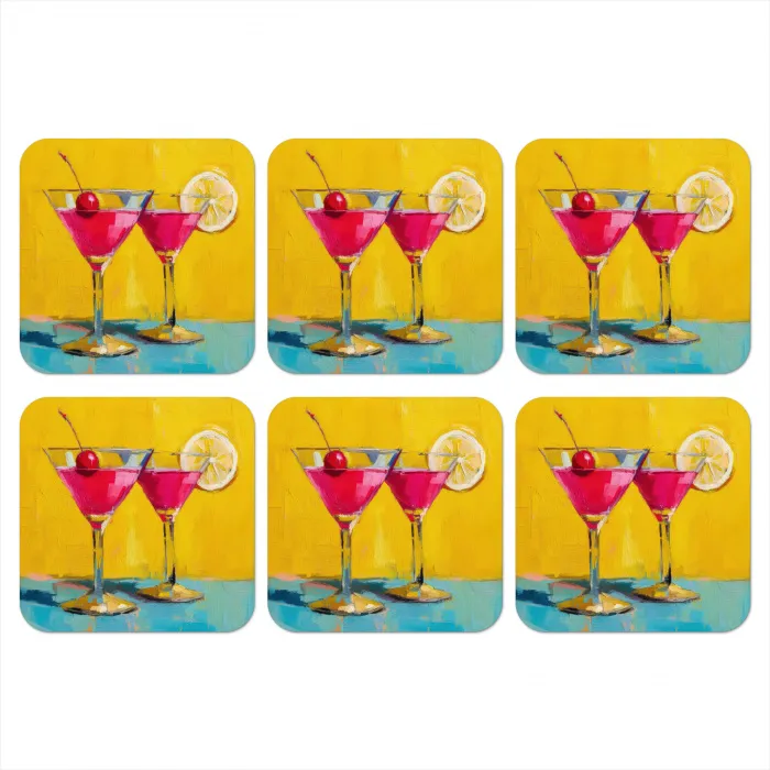Glazen - Cocktail - Citroen - Kers onderzetter kurk middel -3d
