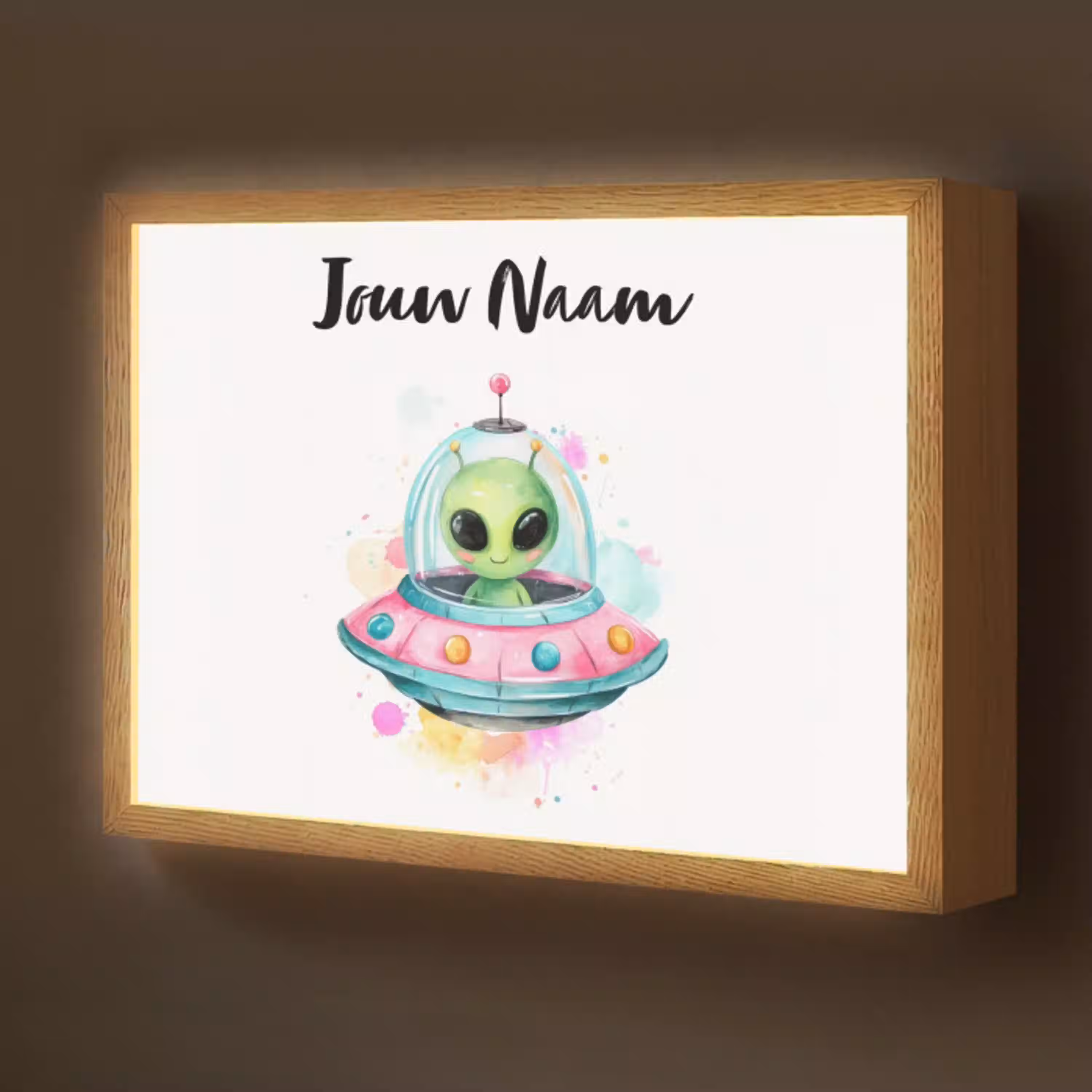 Alien - Ufo - Kleurrijk Light Box met batterij (Wandlamp kind) middel -z3d_website