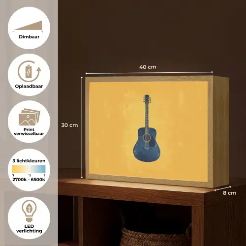 Gitaar - Akoestisch - Geel - Minimalistisch Light Box met batterij (Wandlamp) middel -USP_websiteoverzichtNL