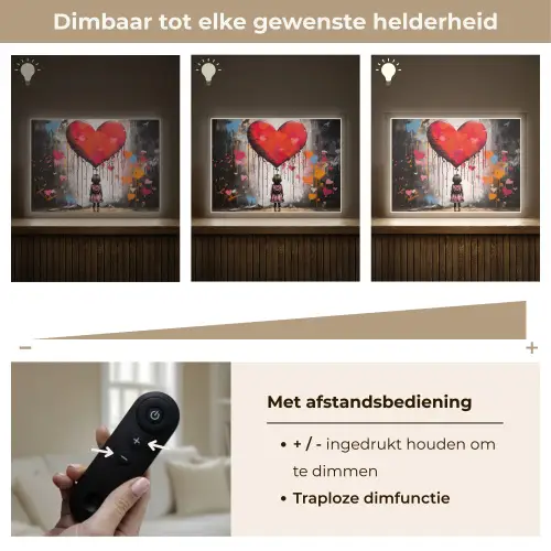 Meisje - Hart - Graffiti - Kunst - Kleuren - Rood Light Box met batterij (Wandlamp) middel -USP_dimbaarNL