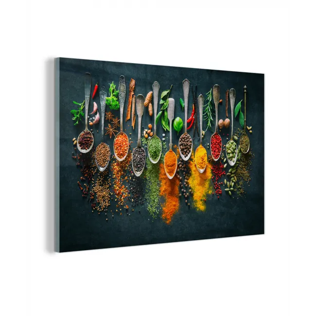 Glas schilderij - Kruiden - Specerijen - Lepels