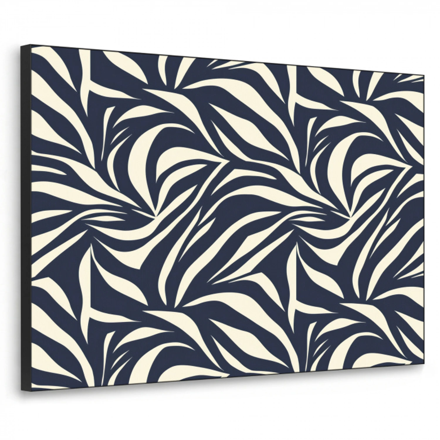 Bladvormen - Blauw - Patroon - Wit Textielframe zwart klein 947 -3d