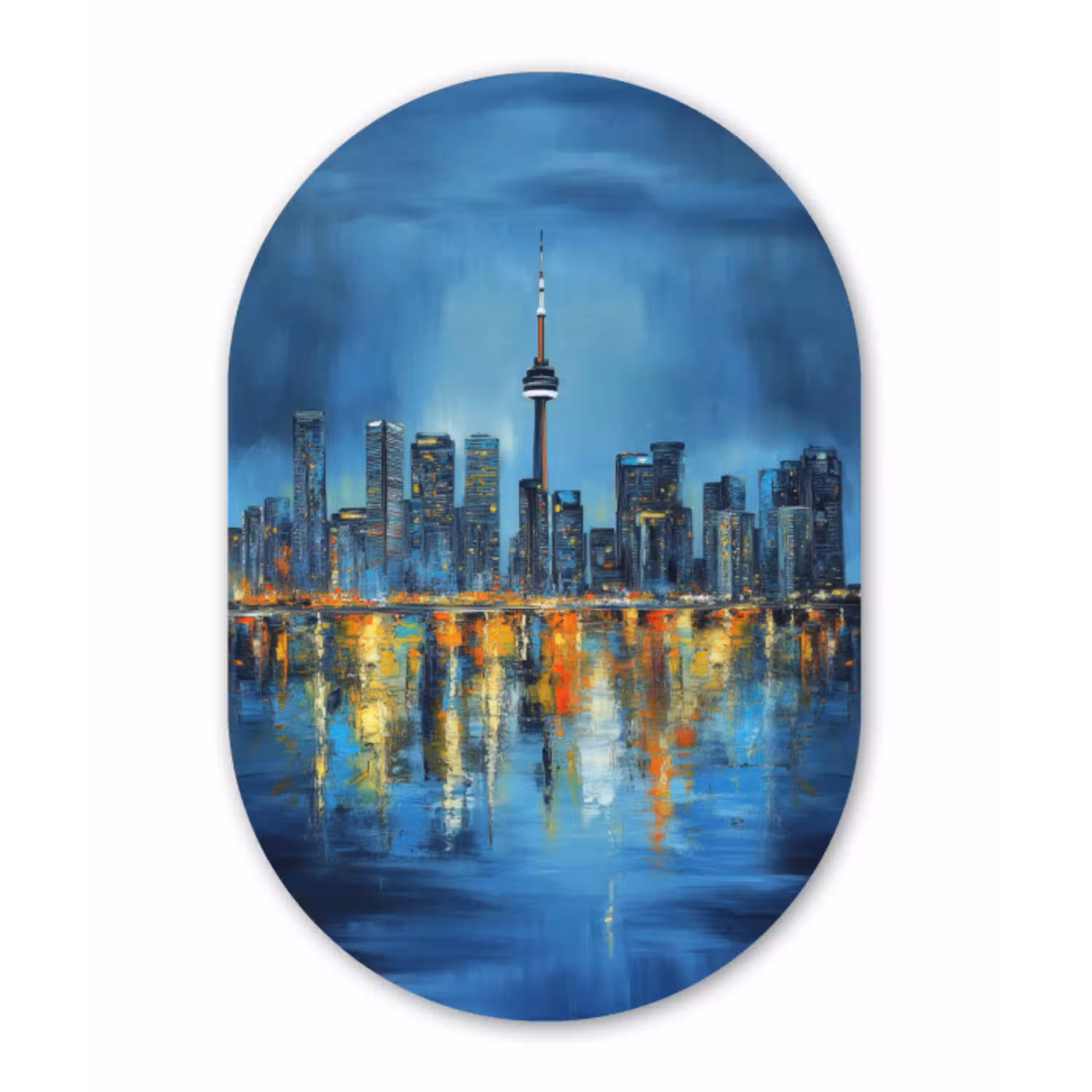 Skyline Toronto - Water - Stadslichten - Toren Wandcirkel Ovaal Glas middel -3d