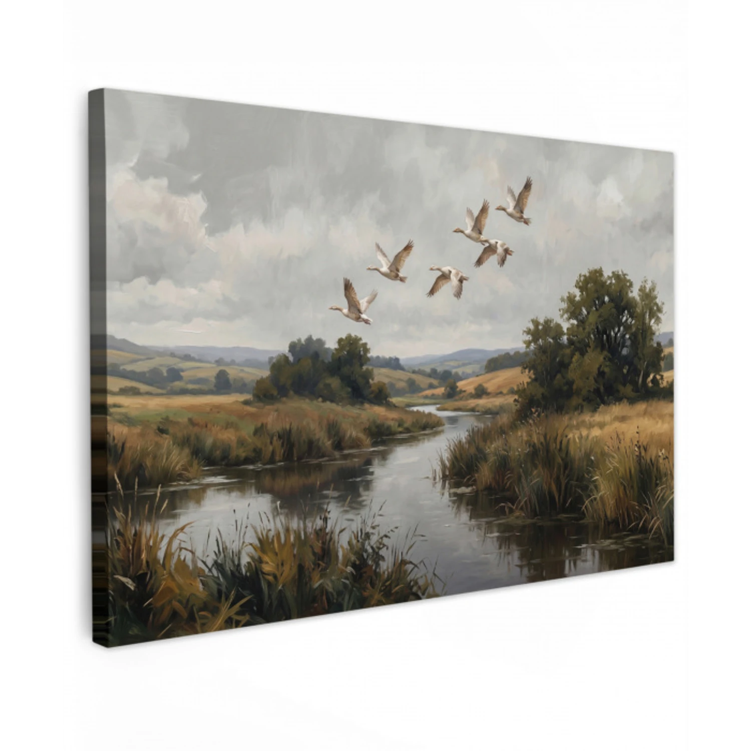 Eenden - Rivier - Landschap - Vlucht - Nostalgisch canvas 2cm klein -z3d
