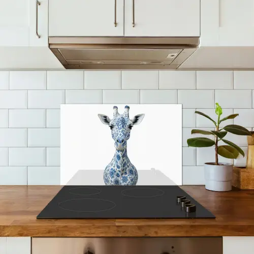 Giraffe - Delfts blauw - Dieren - Minimalistisch keuken achterwand spatscherm klein -sfeer2