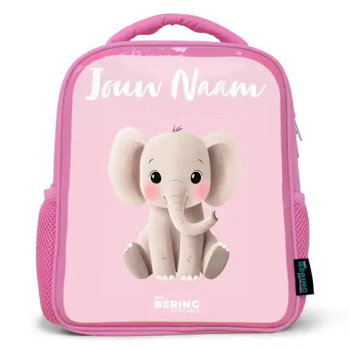 Olifant - Grijs - Baby - Slurf Kinderrugzak - Roze middel -3d