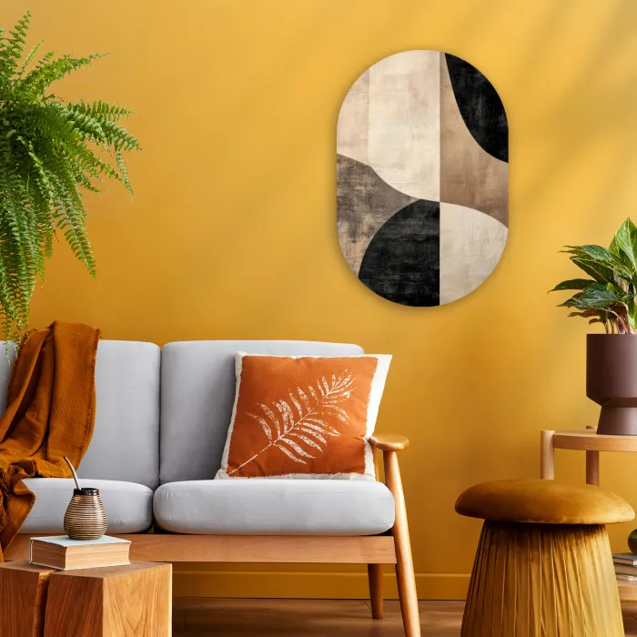 Abstract - Vlakken - Zwart - Rond Wandcirkel Ovaal Forex klein -sfeer4