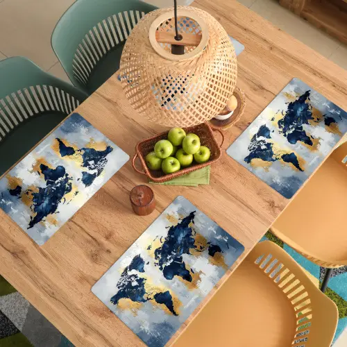 Wereldkaart - Blauw - Abstract Placemat vinyl groot -zzsfeer5_Kitchenyeah-website