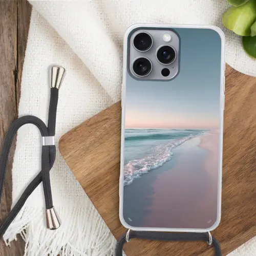 Kustlijn - Pastel - water Hoesje iPhone 16 Pro Max met koord klein -sfeer4