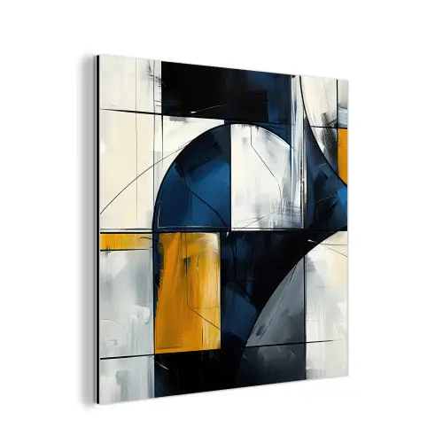 Abstract - Vormen - Goud - Blauw - Geometrisch aluminium wit klein -3d