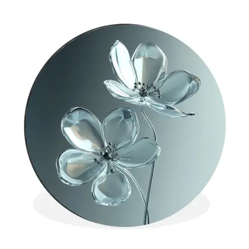 Kristal - Bloemen - Grijs Wandcirkel aluminium klein -3d