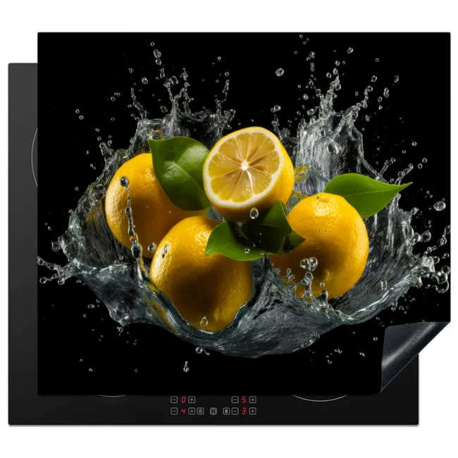 Citroen - Fruit - Geel - Zwart Inductie beschermer vinyl 3mm middel -3d