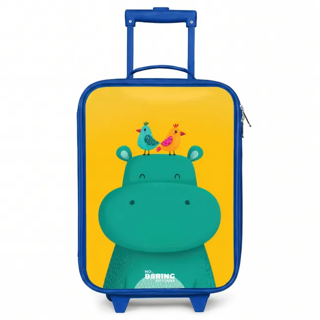Kids’ Suitcase - Blue - Hippo - Birds - Yellow