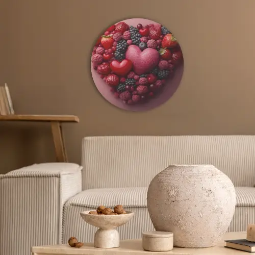 Fruit - Hartjes - Aardbeien - Frambozen - Bosbessen Akoestische PET Vilt - Rond klein -sfeer1