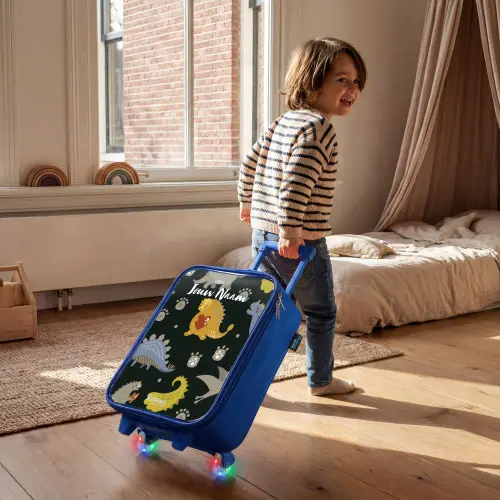 Liefdevolle dinosaurus Kinderkoffer - Blauw klein -sfeer1
