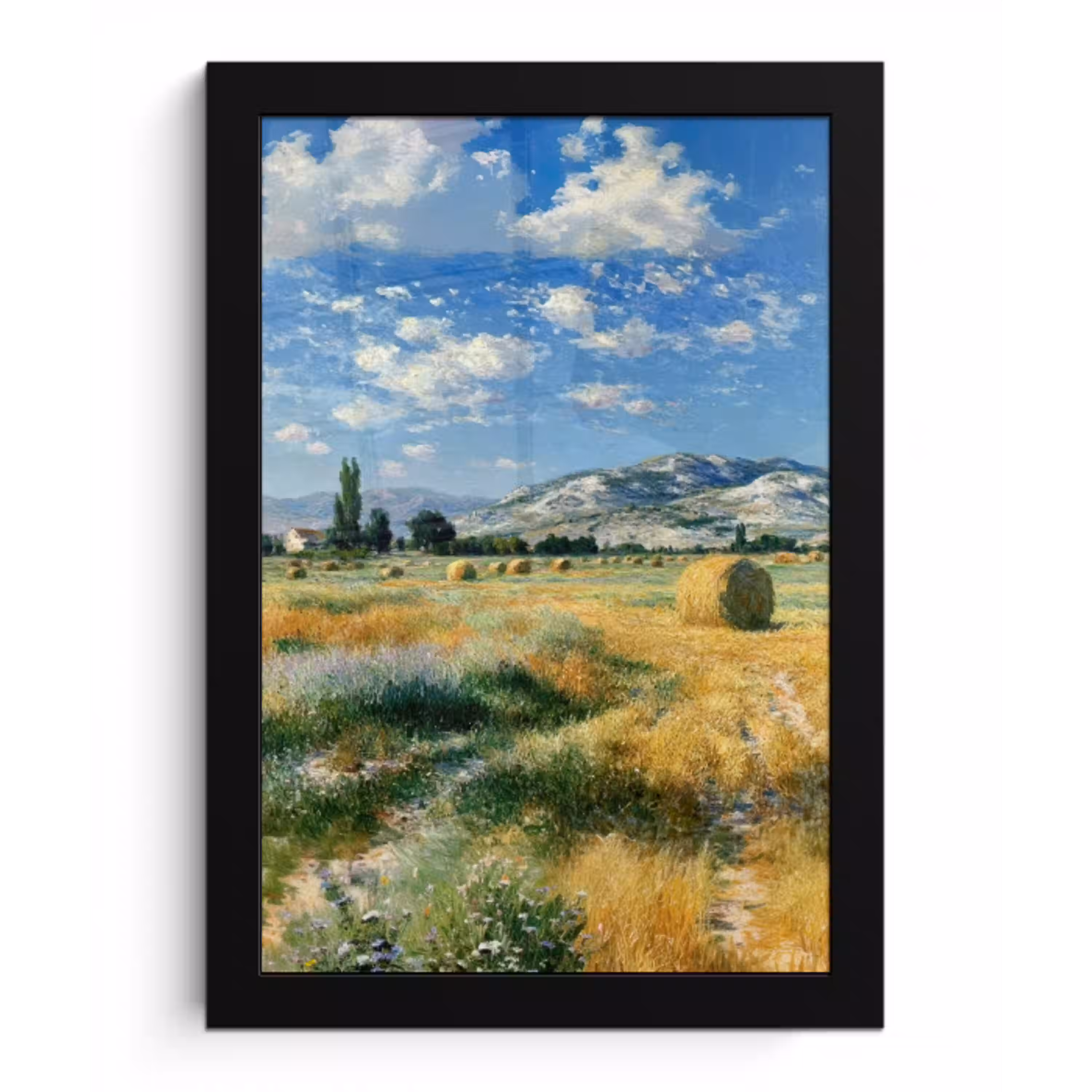 Landschap - Strobalen - Bergen - Wolken fotolijst zwart zonder passe partout klein -3d