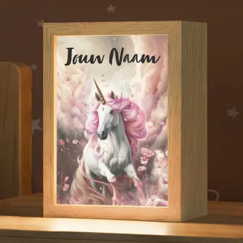 Eenhoorn - Meisje - Roze - Bloemen - Sprookje Light Box met kabel (Kinderlampje) klein -zzz_3d_website