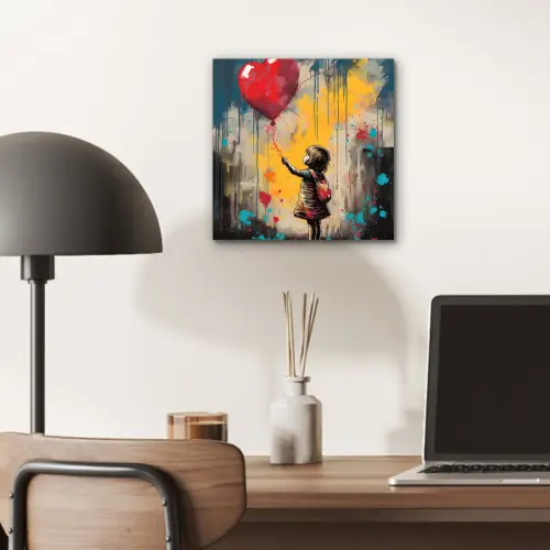 Meisje - Ballon - Hart - Graffiti aluminium wit klein -sfeer5