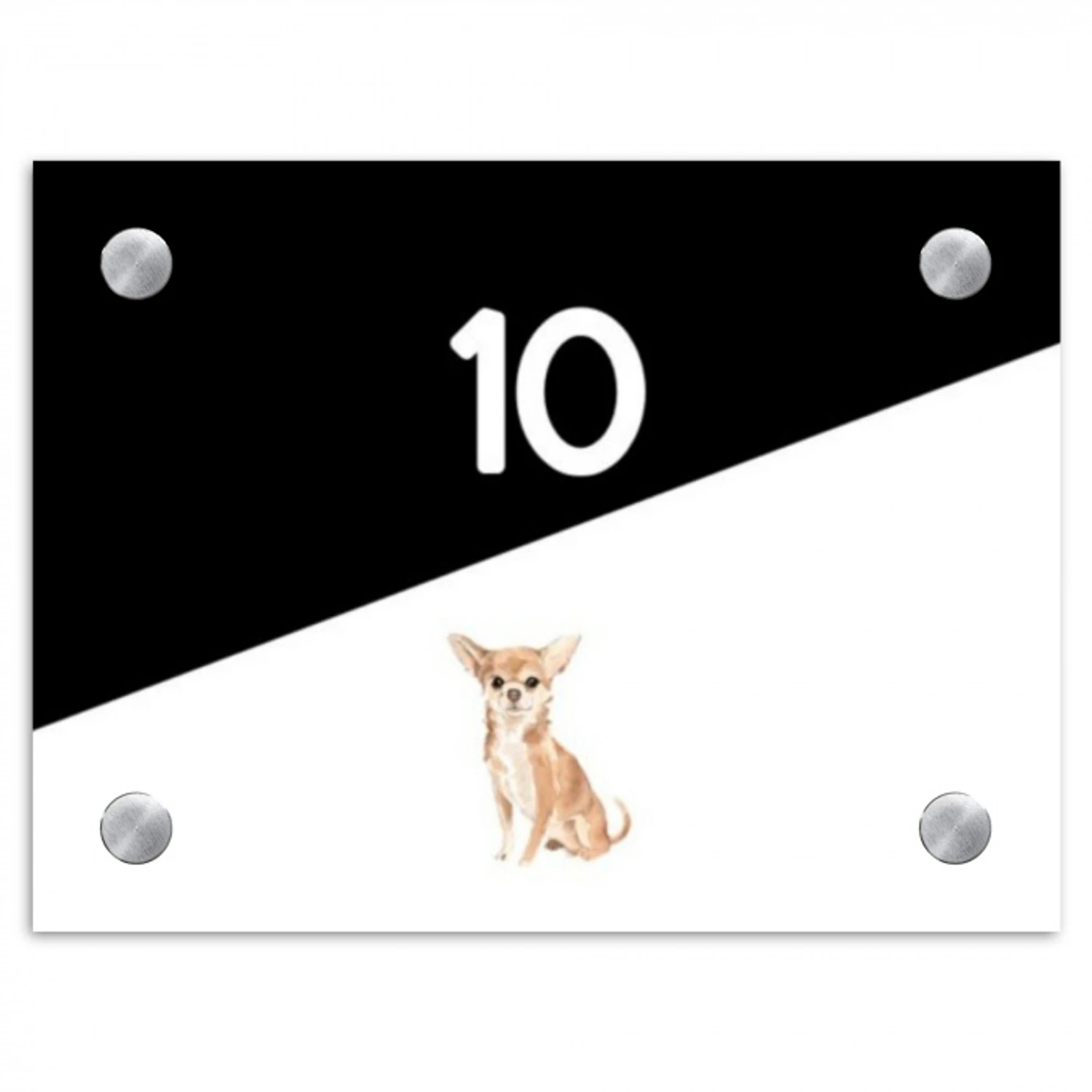Zwart wit - Huisdier - Chihuahua Naambord Rechthoek middel -3d