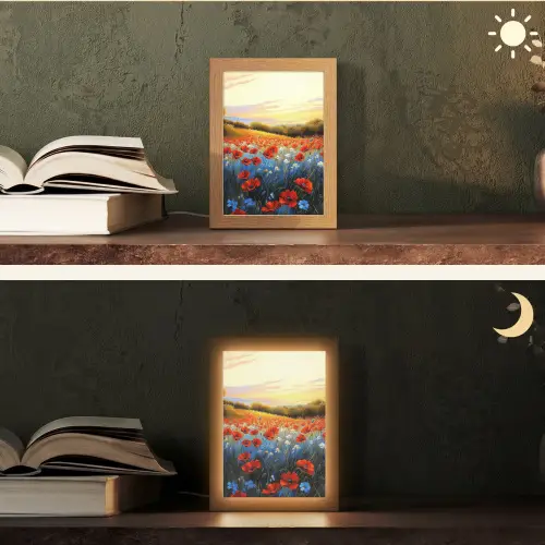 Klaproos - Bloemenveld - Kleurrijk Light Box met kabel (Tafellamp) klein -sfeer3