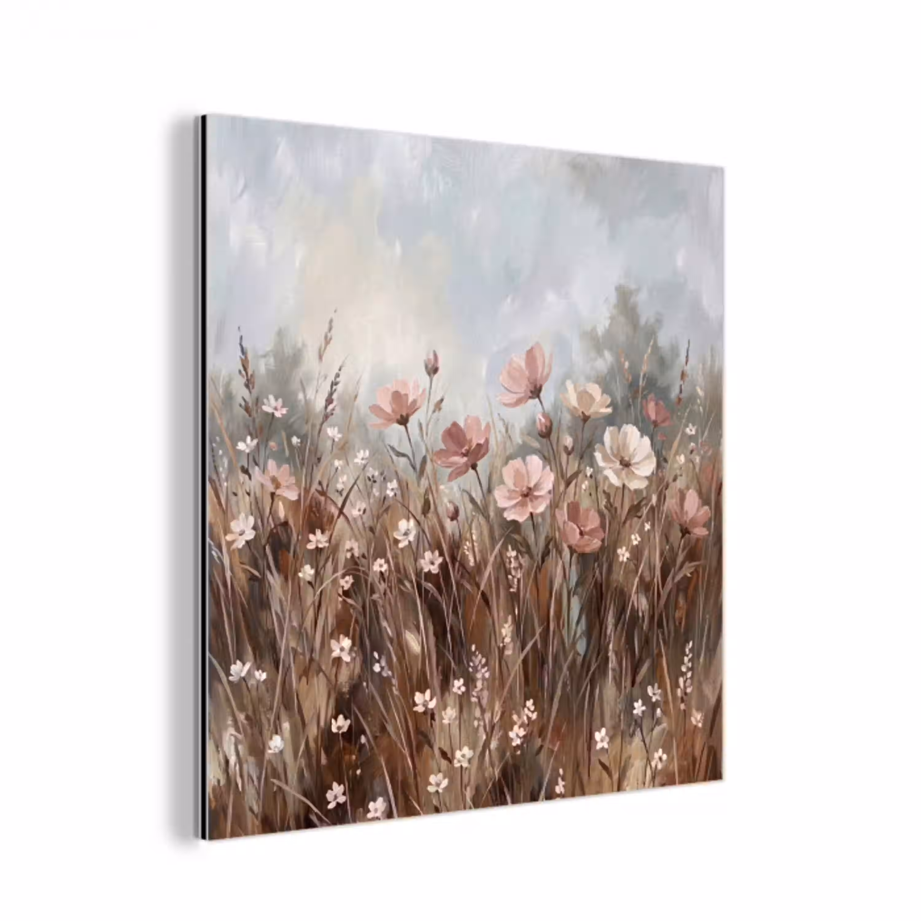 Bloemen - Botanisch - Schilderij - Pastel - Rustiek aluminium wit klein -3d