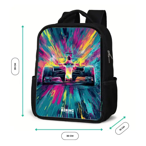 Raceauto - Explosie - Kleurrijk - Abstract Rugzak - Zwart middel -productfoto_formaten