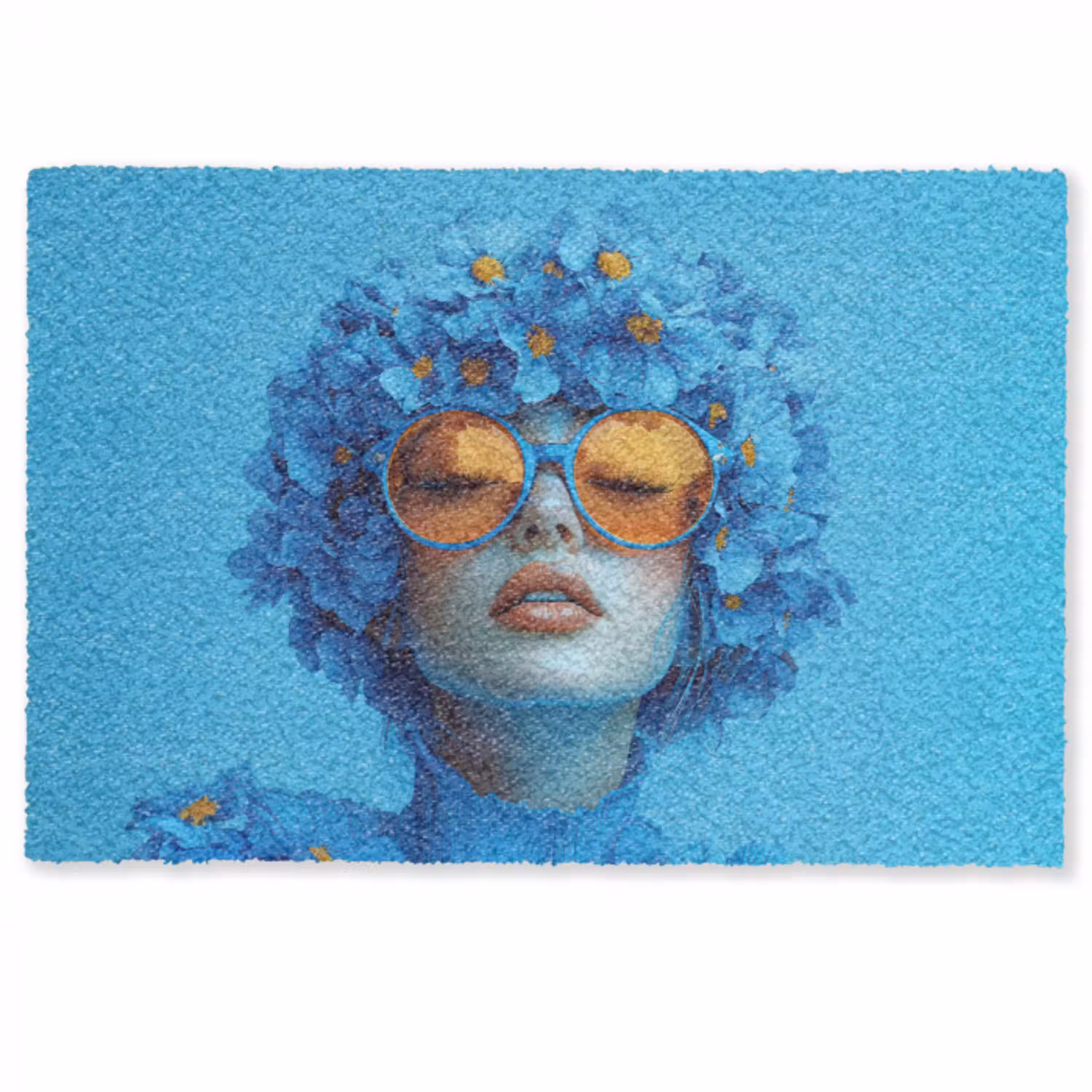 Vrouw - Bloem - Blauw - Modern - Bril - Portret Deurmat klein -zkaufland3d