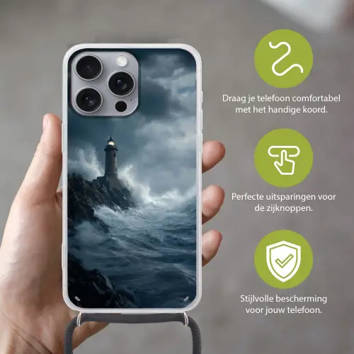Rotsen - Vuurtoren - Golven - Klliffen Hoesje iPhone 16 Pro Max met koord klein -sfeer2_NL