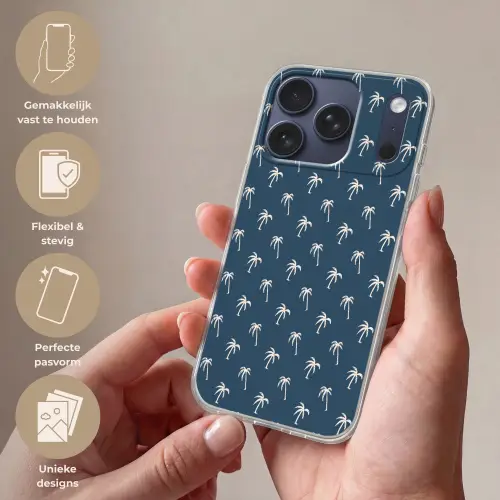 Palmboom patroon - Blauw - Beige - Zomer Telefoonhoesje iPhone 17 Pro klein -sfeer3_NL