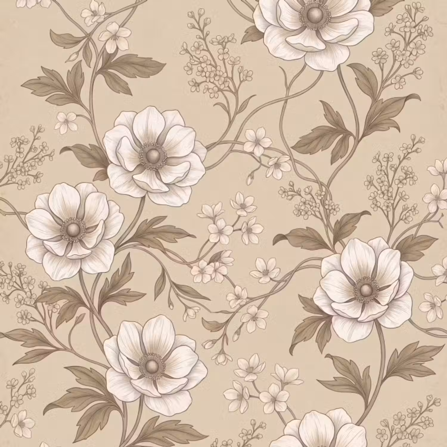 Tapete - Blumen - Muster - Beige
