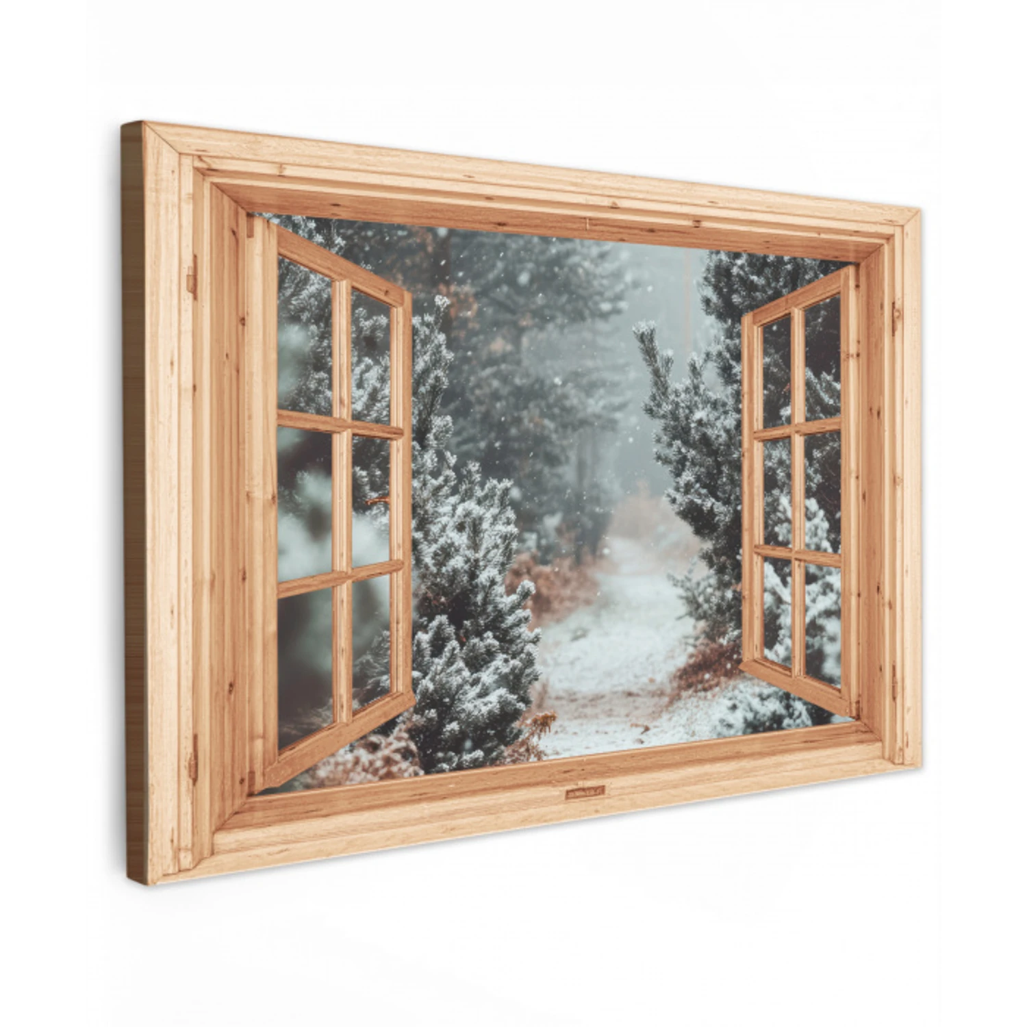 Bos - Winter - Bomen - Natuur - Pad - Doorkijk Tuinposter op houten frame 2 cm dik klein -3d