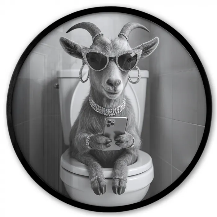 Geit - Telefoon - Toilet - Zwart - Wit Fotolijst rond zonder passe partout klein -3d