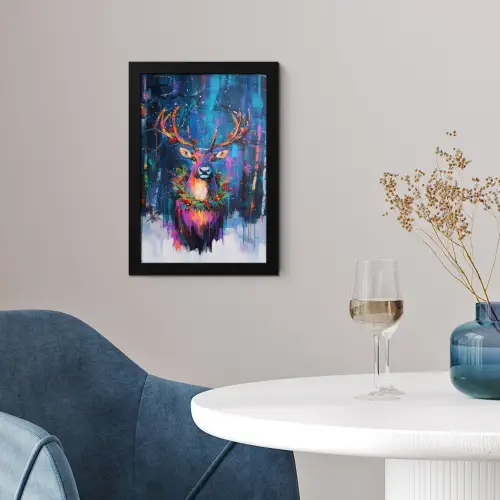 Rendier - Krans - Sprookjesachtig - Blauw fotolijst zwart zonder passe partout klein -sfeer4