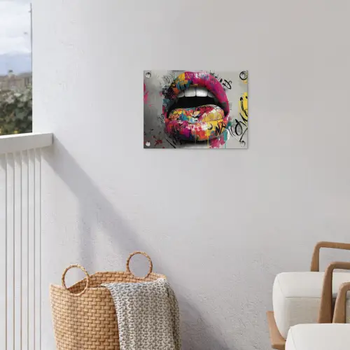 Lippen - Graffiti - Expressief tuinposter los doek klein -sfeer8