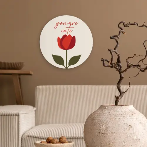 Roos - Rood - Bloem - Valentijn Wandcirkel kunststof plaat 5mm dik klein -sfeer1