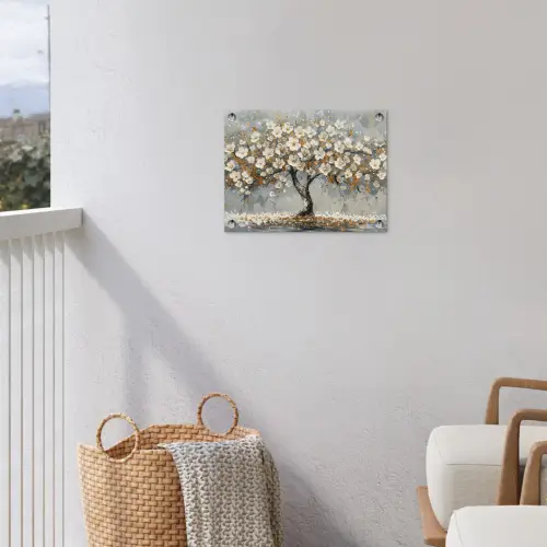 Boom - Bloemen - Wit - Natuur - Kunst tuinposter los doek klein -sfeer8